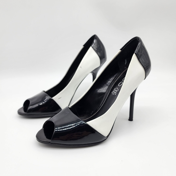 Aldo Shoes - Aus6/ 37 Aldo Black and White Patent Leather Open Toe Heels Shoes